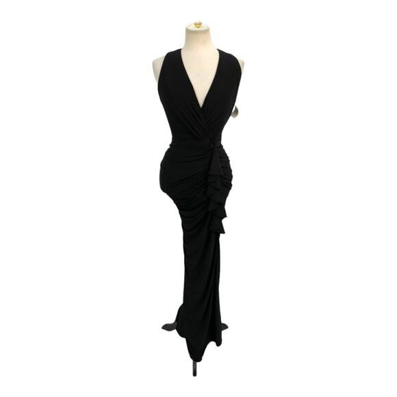 Betsy & Adam Ruched Ruffle Column Gown Black Size 4 NWOT $199 MSRP - Picture 2 of 7